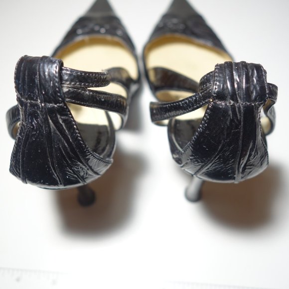 Jimmy Choo Black Stiletto Heels With Pointy Toe & Leather Ankle Strap, Sz 38 - Picture 6 of 12